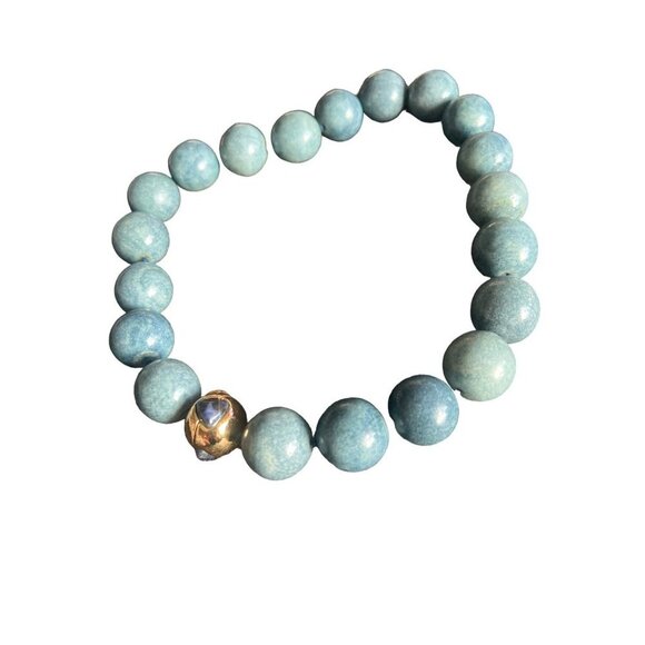 Chunky Blue Necklace Choker Glass Magnetic Goldtone Clasp Knotted B/w Beads - Picture 1 of 11